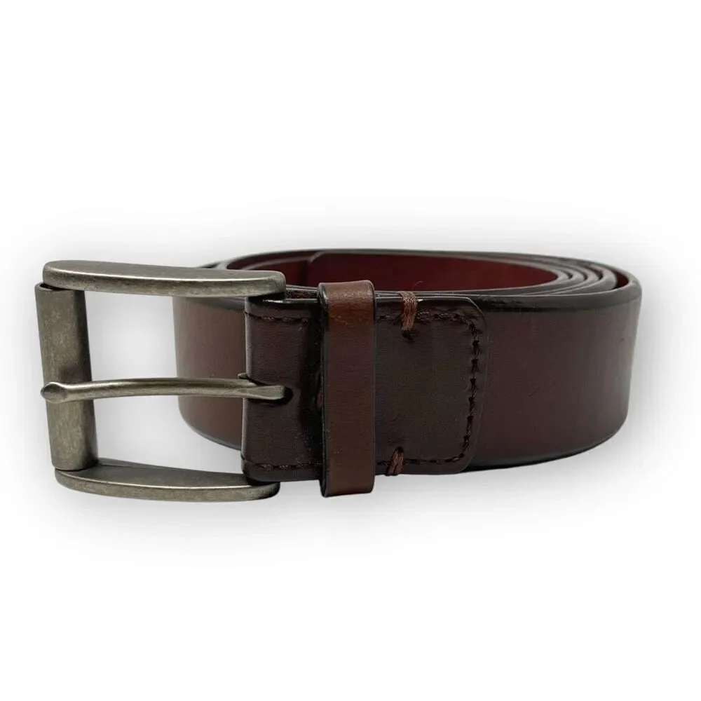 Roundtree & Yorke Brown Burnished Cowhide Leather Dress Belt Men's Size 54/135